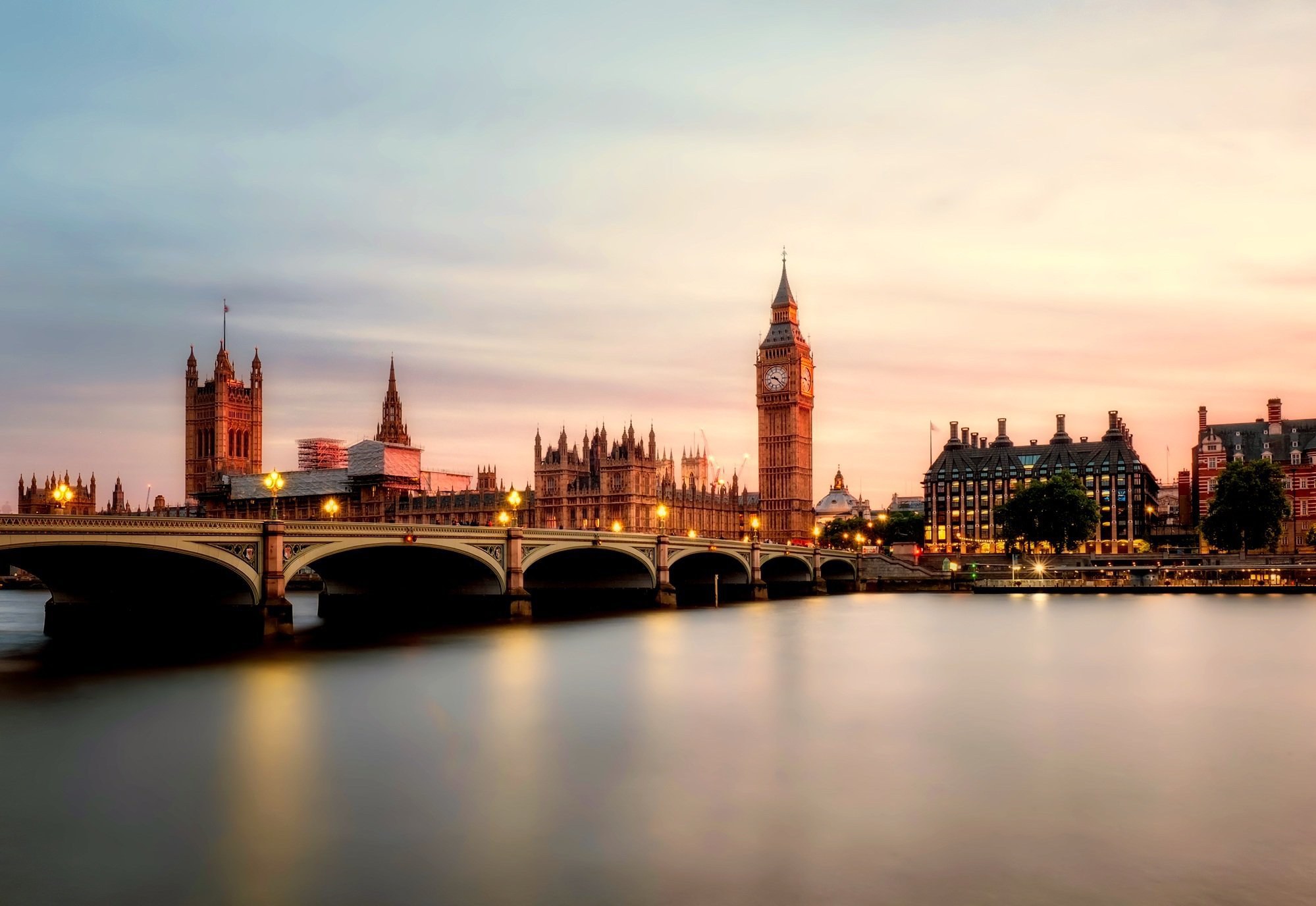 Panorama of London's Westminster area with Big Ben